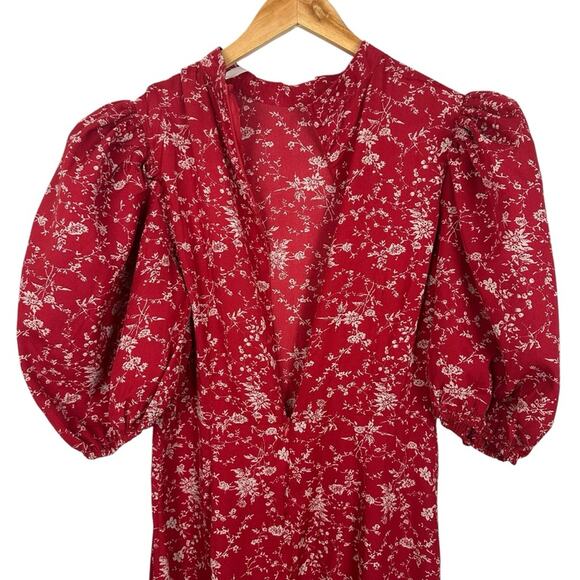 NWT Missguided High Neck Puff Sleeve Midi Dress Red Floral Size US 12 - Picture 8 of 15
